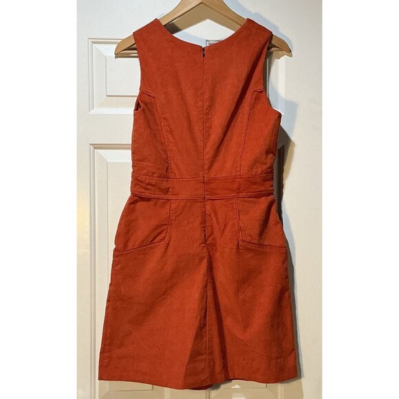 NWT Ananda Women’s Small Corduroy Sleeveless Dress Stretch Pocket Button Orange - Picture 4 of 6